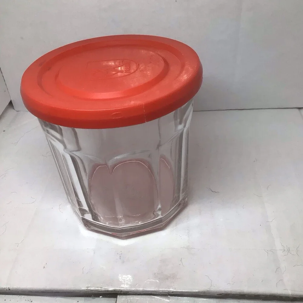 Vintage French Working Glass 500 ML With Red Lid Jelly Jar Luminarc 16 OZ